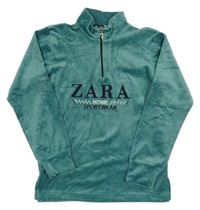 Modrozelená plyšová mikina s nápismi