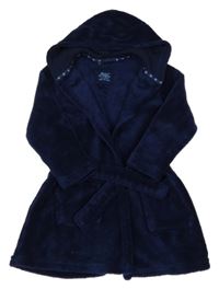 Tmavomodrý plyšový župan s kapucí Rebel