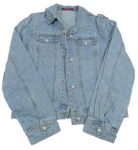 Světlemodrá riflová crop bunda s kamínky a mašlí a límečkem George