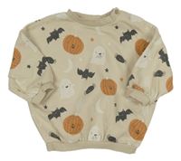 Béžová oversize mikina s dýněmi a duchy a netopýry George