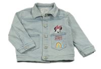 Svetlomodrá tepláková rifľová bunda s Minnie a dúhou a golierikom PRIMARK
