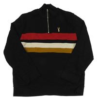 Čierna mikina s výšivkou a pruhmi Next