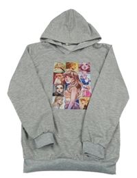 Sivá melírovaná mikina s dievčatkom a kapucňou