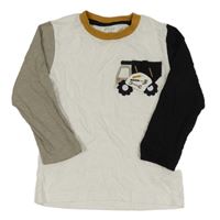 Bílo-šedo-černé melírované triko s nákladním autem/kapsou Next