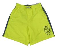 Neónově žlté plážové kraťasy s nápismi a sivým pruhom C&A