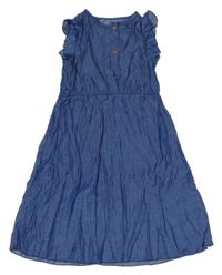 Modré šaty riflového vzhledu s volánikmi SHEIN