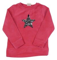 Tmavoružová plyšová mikina s hvězdičkou z překlápěcích flitrů Topolino