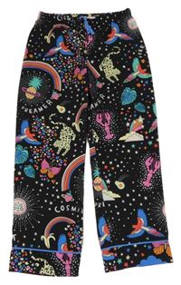 Černé pyžamové kalhoty se zvířátky a duhami a lístečky a vzorem M&S