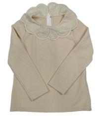 Světlebéžové žebrované úpletové mikinotriko s volánikom s výšivkou a madeirou SHEIN