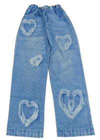 Modré kalhoty riflového vzhledu so srdiečkami