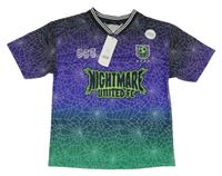 Nové - tmavofialovo-zeleno-černý dres s pavučinami a nápisy a číslem George