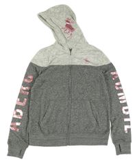 Tmavošedo-šedá melírovaná propínací mikina s logem a kapucí Abercrombie&Fitch