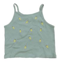 Mentolový rebrovaný crop top s citrony ZARA