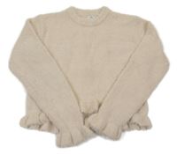 Smotanový trblietavý chlpatý crop sveter s volánikmi RIVER ISLAND