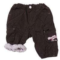 Tmavohnědé cargo šusťákové podšité kalhoty s nápisy H&M