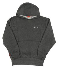 Tmavosivá melírovaná mikina s logom a vreckom a kapucňou Slazenger