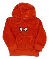 Červená chlupatá mikina se Spider-manem a kapsou a kapucí MARVEL