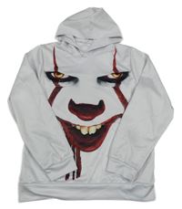 Bílá mikina s potiskem - Klaun Pennywise a kapsou a kapucí
