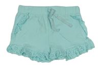 Svetlomodré bavlnené kraťasy s volániky s madeirou zn. Primark