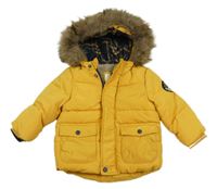 Hořčicová šusťáková zimní bunda s kapucí C&A