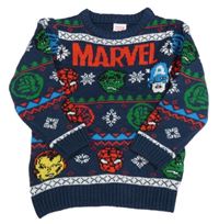 Tmavomodrý vzorovaný sveter s Avengers zn. Matalan