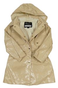 Béžový koženkový jesenný kabát s kapucňou River Island