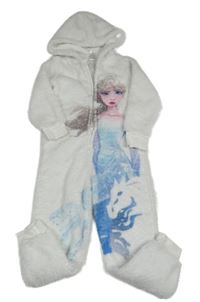 Bílá třpytivá chlupatá kombinéza s Elsou a kapucí C&A