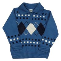 Modrý sveter so vzorom a golierikom
