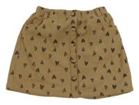 Hnedá rebrovaná zateplená sukňa so srdiečkami Shein