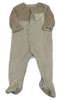 Hnědo-béžový sametový overal s kočkou a pruhy Sergent Major