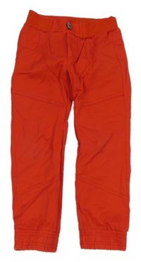 Červené plátenné cuff nohavice s úpletovým pasom