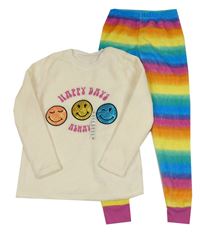 Nové - Krémovo-barevné chlupaté pyžamo se smajlíky Dunnes