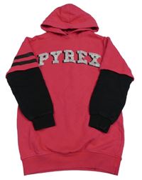 Fuchsiovo-černá tepláková tunika s nápisem a kapucí