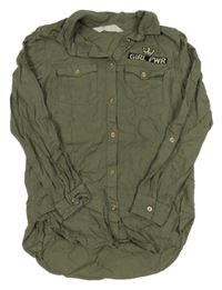 Khaki lehká tunika s nápisem a korunkou H&M