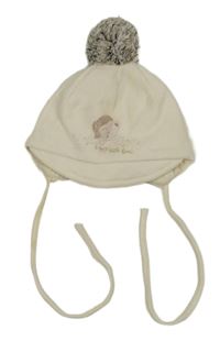 Smetanová čepice s medvědem a bambulí