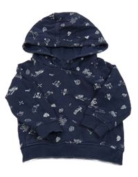 Tmavomodrá mikina s obrázkami a kapucňou Matalan