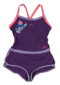 Fialové jednodielne plavky s listami Nabaiji