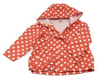 Červená puntíkatá šusťáková jarní bunda s kapucí Tu