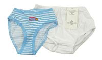 2set - Bílé kalhotky na plenku + modro-bílé pruhované kalhotky s kometou