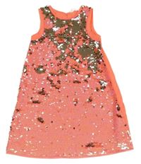 Neónově ružovo-strieborné flitrové šaty H&M