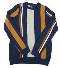 Tmavomodro-hnedo-biely pruhovaný sveter Next