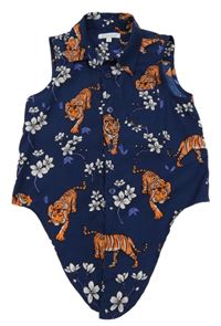 Tmavomodrá květovaná halenka s tygry Bluezoo