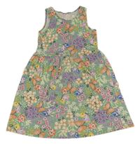 Zelené kvetované bavlnené šaty s motýly H&M