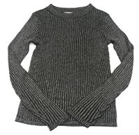 Čierno-strieborný pletený rebrovaný sveter H&M