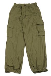 Khaki šušťákové cuff nohavice s vreckami Zara