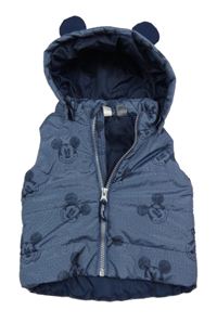 Tmavomodrá šušťáková zateplená vesta s Mickeym a kapucňou H&M