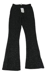 Nové - Černo-stříbrné flare lehké kalhoty Dunnes