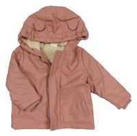 Starorůžová lehce zateplená nepromokavá bunda s kapucí hema