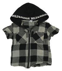 Sivo-čierna kockovaná košeľa s kapucňou Dopodopo