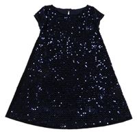 Tmavomodré sametové flitrové podšité šaty Primark